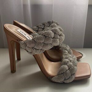 Steve Madden Kenley-R Silver Rhinestone Braided High Heel Sandal